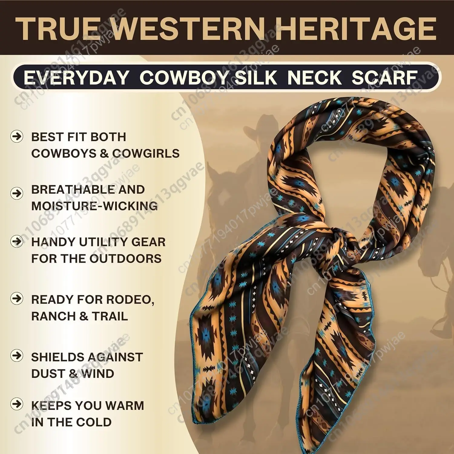 ワイルド・ラグ シルクスカーフ 36インチ、ウェスタン・カウボーイ・バンダナ スクエア シルクのようなワイルド・ラグ、アステカ柄スカーフ