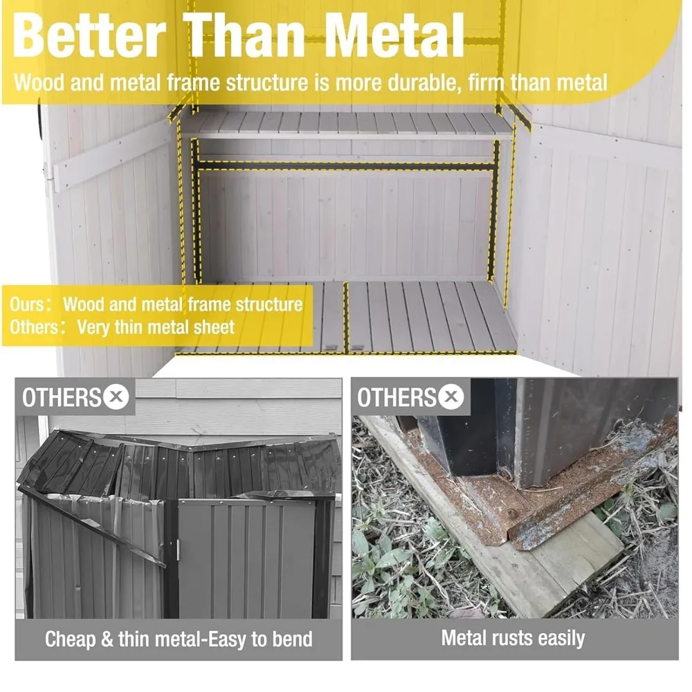 

Shed Outdoor Storage Cabinet with Durable Metal Frame Waterproof Garden Tool Storage with Adjustable Shevels, Customized