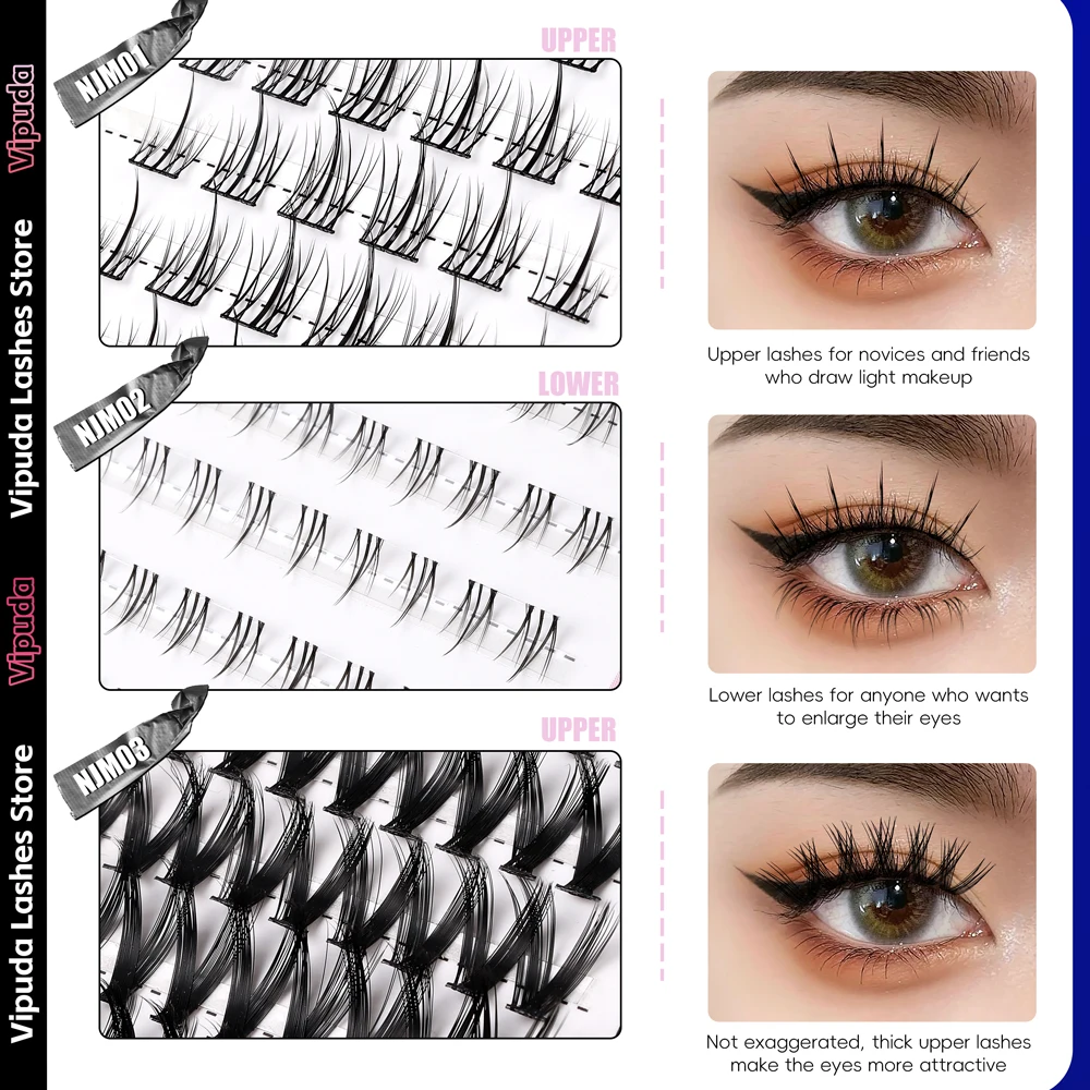 Extensiones de pestañas gruesas en forma de V, maquillaje segmentado, individuales, 10 filas