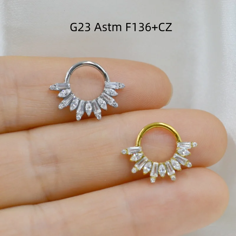 

Lot10pcs G23 ASTM F136 Titanium Ear Tragus Helix Cartilage Body Piercing Nose Hoop Septum Clicker Ring CZ Earring