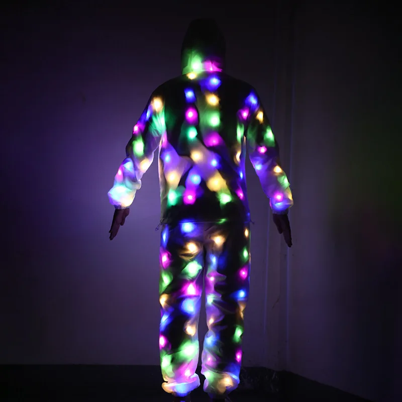 LED Jacket Zip Up Hoodie Pants Carnival Stage Costume Party Hip Hop Robot Dance Clothes Women Men Luminous Light Up Suit New