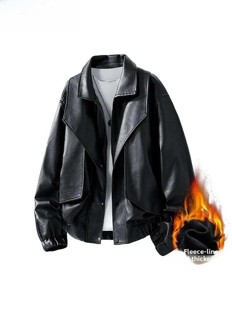 

Ретро американский Sle Fce на подкладке свободного покроя кожаный джемпер для мужчин повседневное зимнее мотоциклетное пальто верхняя одежда