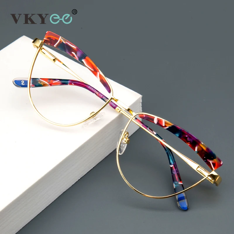 VICKY Fashion BrowLine Women Reading Glasses Frame Metal Acetate Glasses Myopia Hyperopia Retro Prescription Eyeglasses SR7353