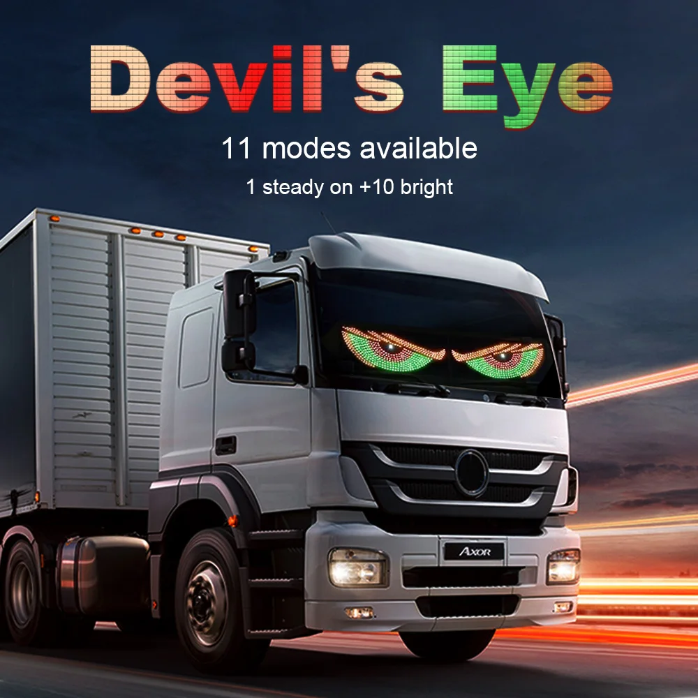 USB Dynamic Devil Eyes Light Car Windshield Dynamic LED Matrix Panel Screen Light for Car Truck Window Decor Lighting 11 Modes