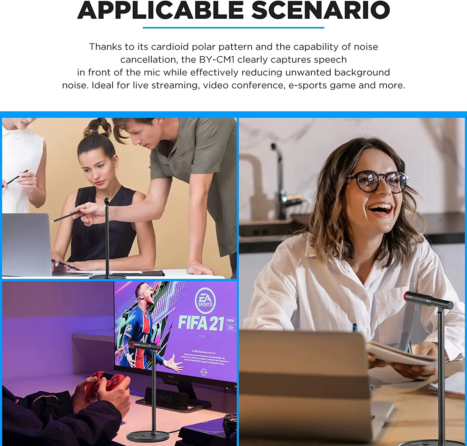 Boya-PC,Mac,コンピューター,Windows,YouTubeビデオ用のUSBマイク,ライブストリーミング,アニメーション,会議用のBY-CM1インチデスクトップマイク