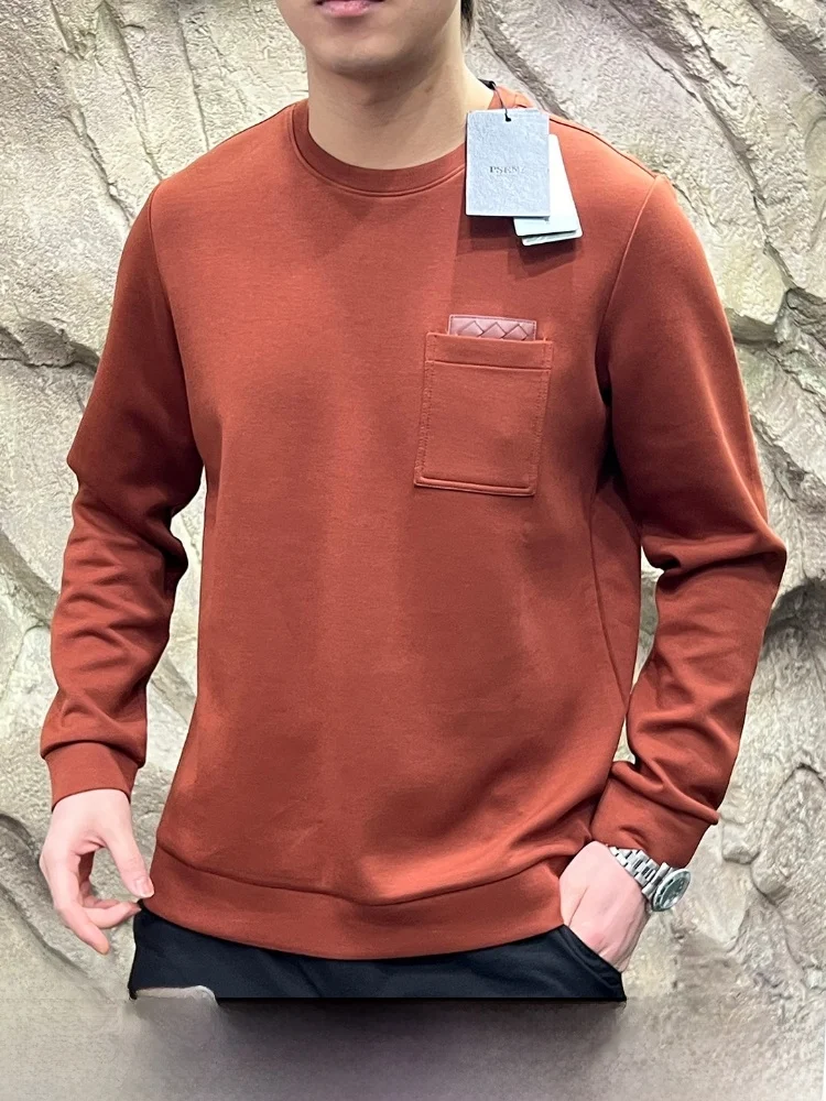 

Modal Leather Patchwork Hoodie Men's Spring 2026 Casual Sle Breathable Long Sve round Ne Color Sweatirt