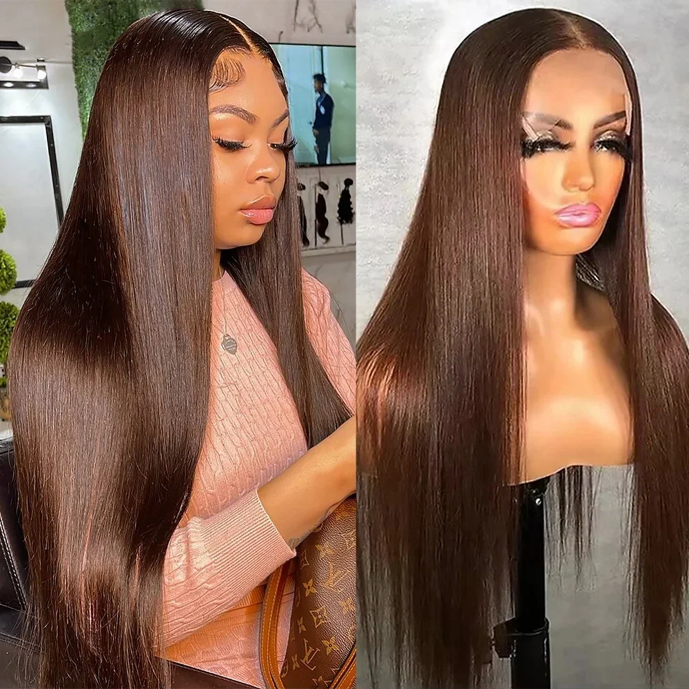 

13×4 Chocolate Brown 200% Density Straight HD Transparent Lace Front Wig Brazilian Virgin Hair 100% Human Hair Wigs For Women