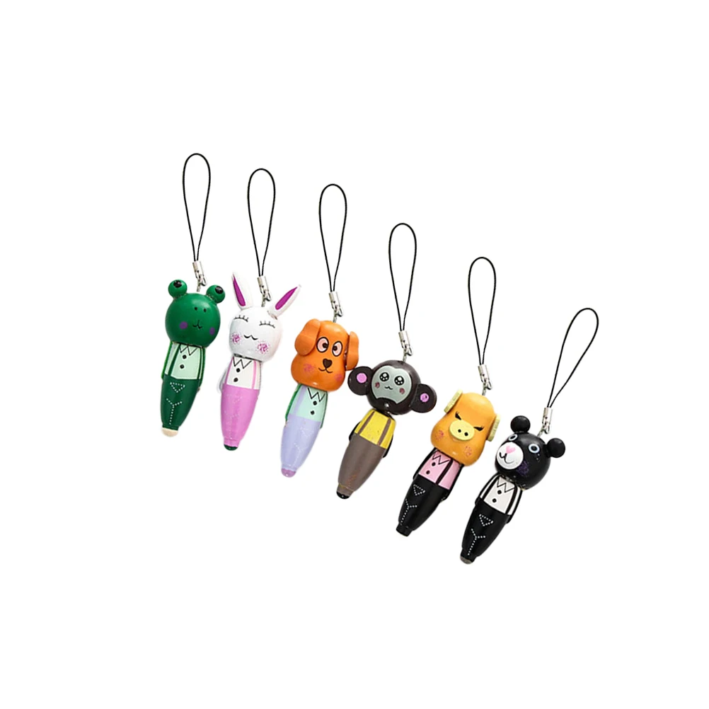 

6pc Wooden Animal Pen Colorful Ballpoint Pens Roller School Office Gifts Portable Dog Bear Rabbit Monkey Pig