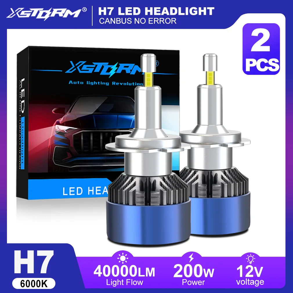 XSTORM H7 LED 헤드라이트 캔버스 360 ° 프로젝터 렌즈용 H11 9005 9006 9012 H1 라이트 자동차 40000LM 200W 터보 램프 6000K 12V
