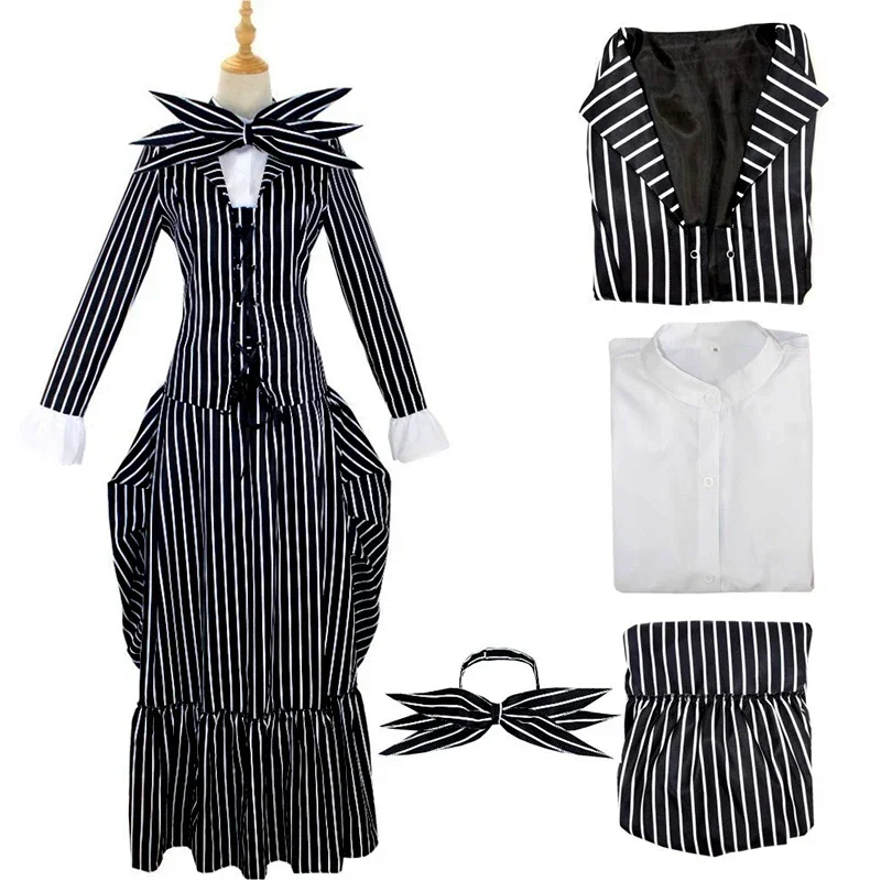 Cos Film The Nightmare Before Christmas Jack Skellington Cosplay Outfits Kleid Mantel Karneval Weihnachtskostüm für Männer Frauen