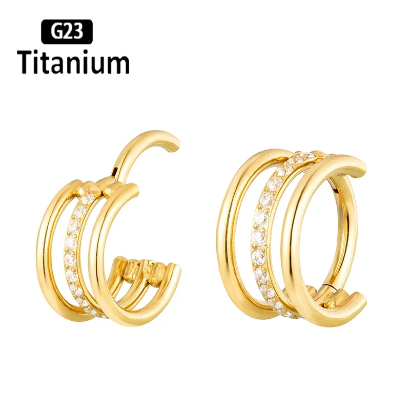 

G23 Titanium Piercing Hoop Nose Ring CZ 3 Row Conch Cartilage Daith Tragus Helix Rook Lobe Earrings Clicker Septum Body Jewelry