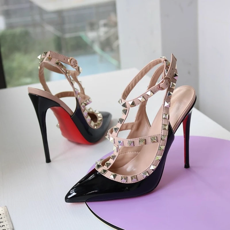 

Roman style new style rivet pointed super high heels sandals with thin heel buckle strap sexy nightclub party single shoes
