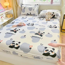 1pc 100%Cotton Bed Sheet for Kids Panda Printed Cute Cartoon Style Fitted Bed Sheet with Elastic Band 360All-inclusive Bed Sheet