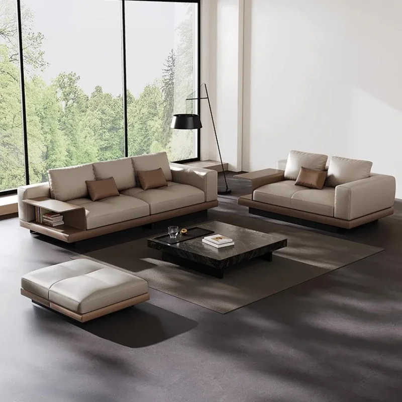 

Living Room Light Luxury Four-person Straight Row Suspended Sectional Cream Style Sofa Leather Sofa Villa Large Flat High-end