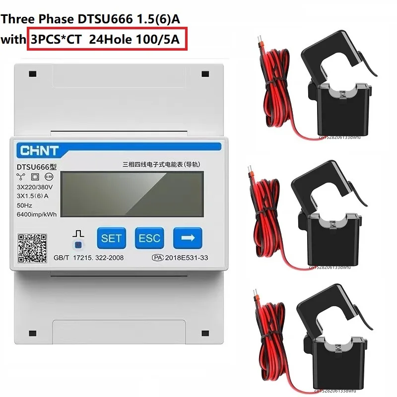 CHINT DDSU666 DTSU666 80A Single Three Phase MODBUS RS485  Bi-directional Smart Energy Power KWH Electric Solar Meter Wattmeter