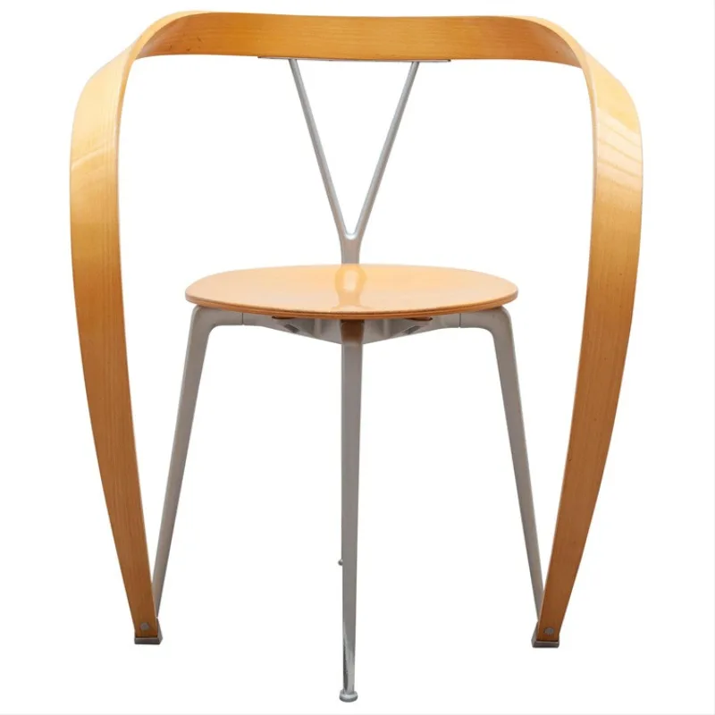 

Lapel Chair Creative Modern Art Curved Wood Plate Stainless Steel Dining Chair
