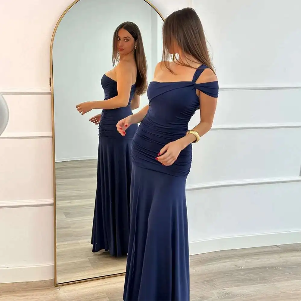 

Summer New Women's Solid Color Sexy Dress Asymmetrical Shoulder Ruched Side Slit Slim Fit Dress Dress Robe Vestido Women Elegant