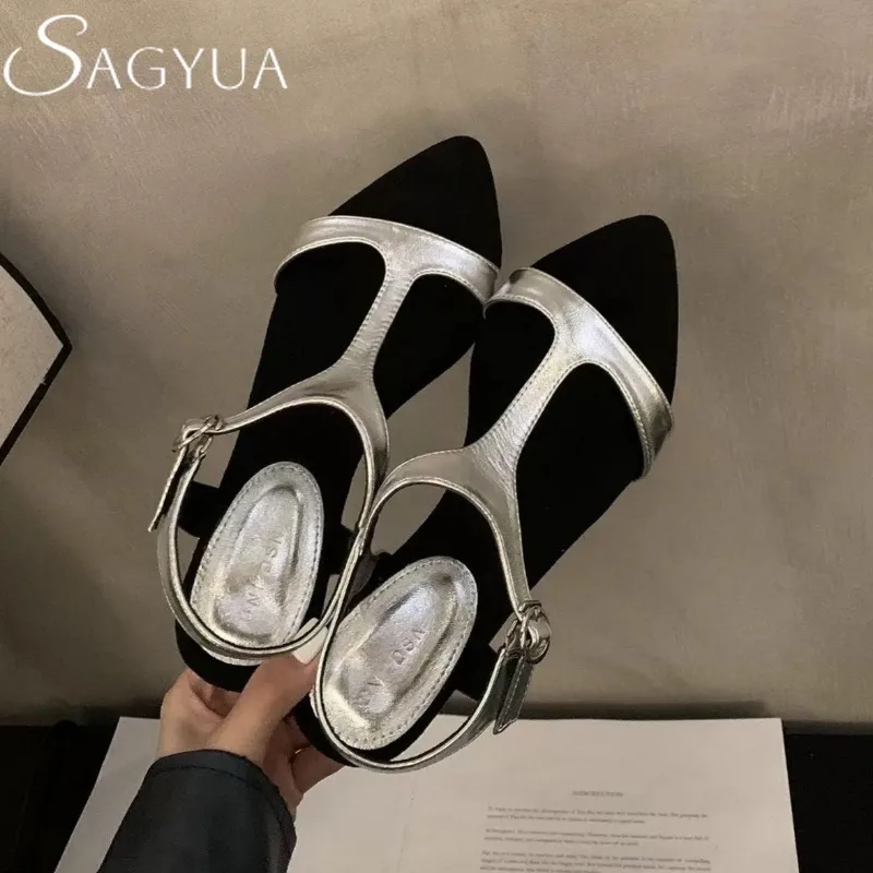 

Pointed Toe Women Wedges Open Toe Casual Shoes Woman Heeled Sandals 2025 Trend Slingback Pumps Shallow Dress Summer Sandalias