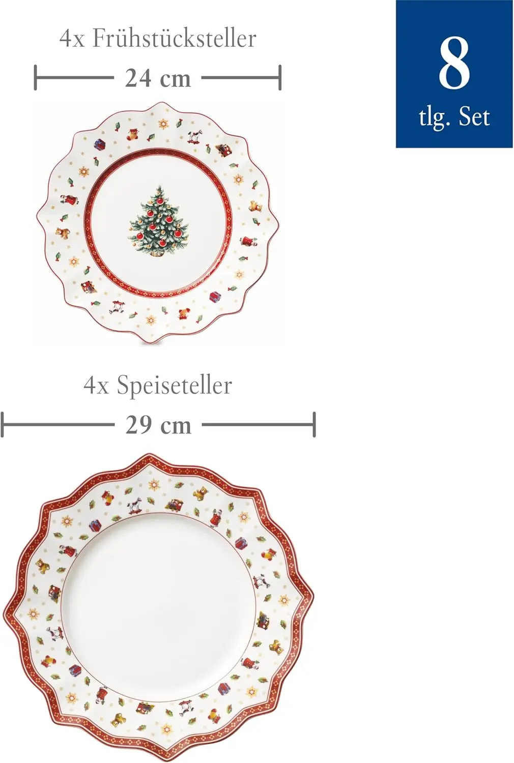 Villeroy & Boch - Toy's Delight plates Set 8 Part, Dining plates And Breakfast plates, dishes Christmas Set, Dinner Deller Wei