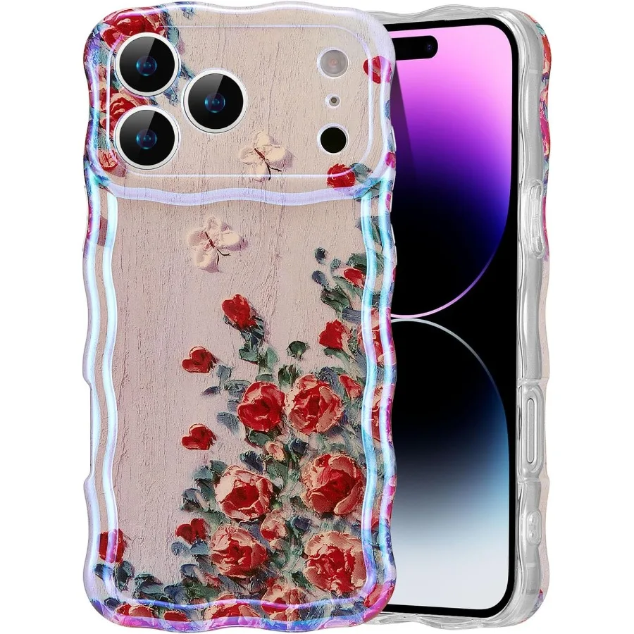 

Красочная ретро картина маслом с принтом цветов, лазерный глянцевый узор, милый вьющийся волнистый край, изысканный защитный чехол из ТПУ для iPhone 1