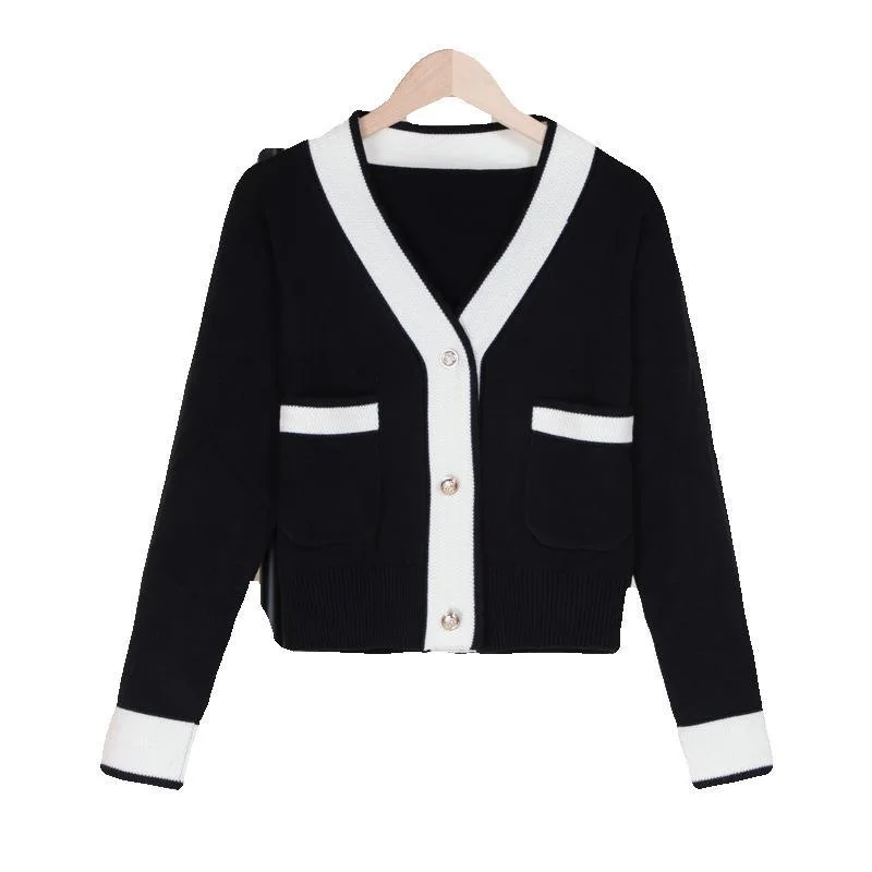 

French Small Fragrance Style Short Knit Top Female With Autumn High Waist All Match Color Cardigan Sweater Coat