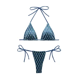 Microbikini triangular con purpurina para mujer, traje de baño de dos piezas, ropa de playa, Tanga