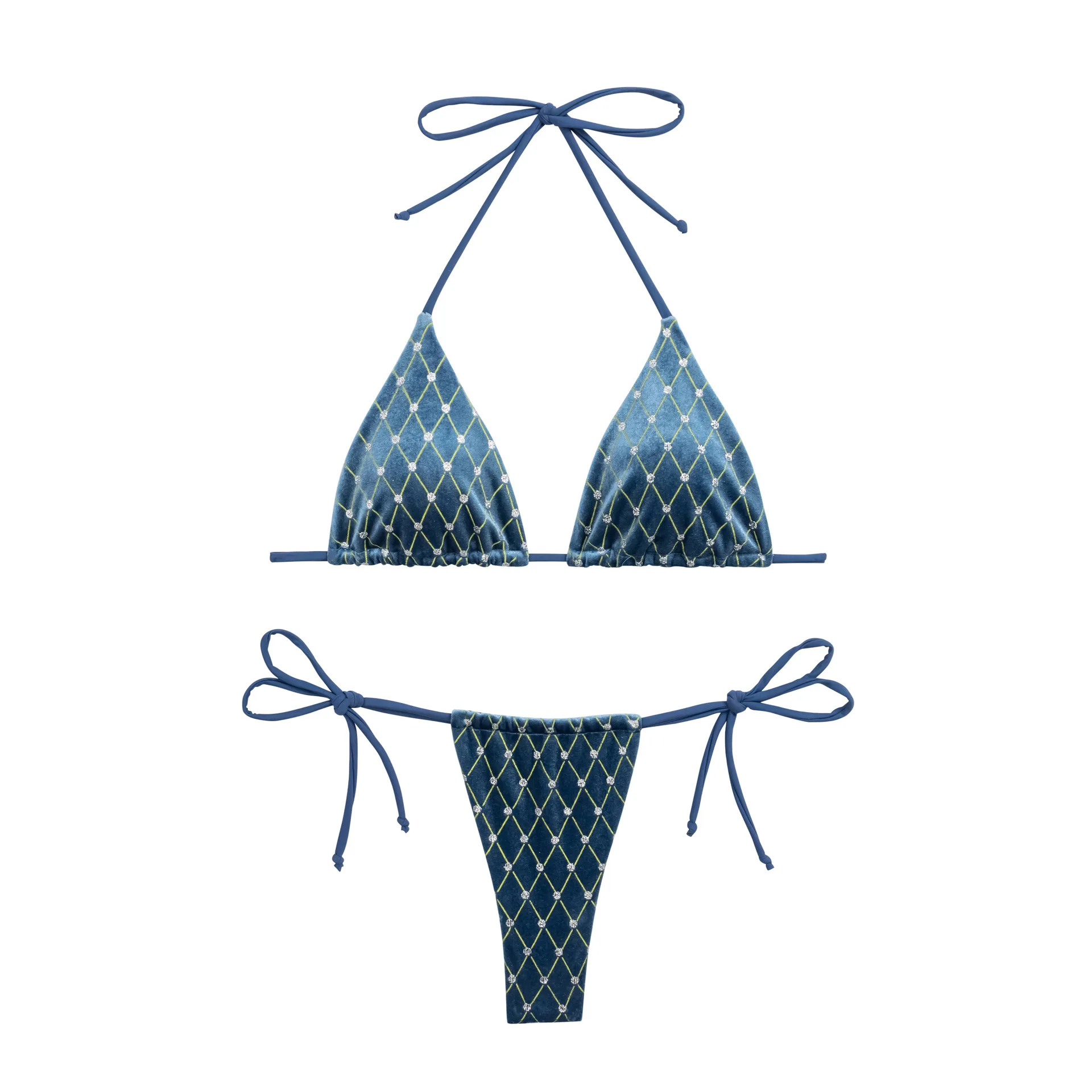 sexy glitter halter string triangle micro mini bikinis sets two pieces bathing suit beach wear women thong swimsuits biquini