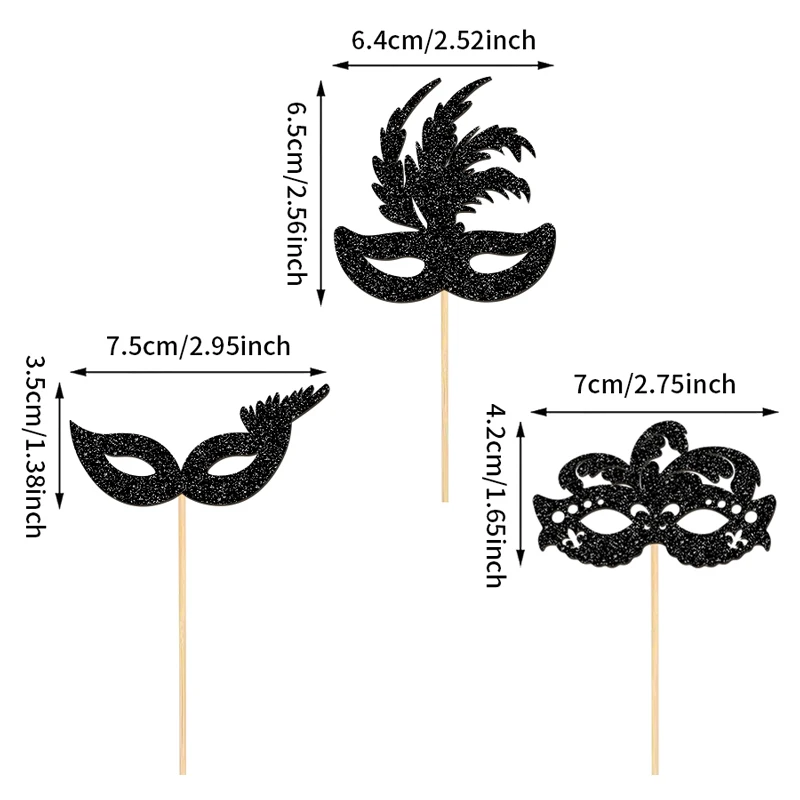 YOMDID 24 Stück Maskerade-Masken, Cupcake-Topper, glitzernde Bachelorette-Party, Cupcake-Picks, Maskerade, Karneval, Party-Dekorationen – Detail 4