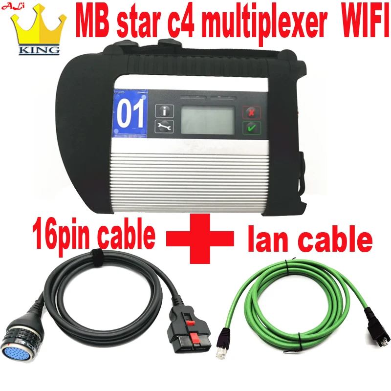 

MB Star C4 multiplexer sd connect C4 wifi star c4 obd2 scanner main unit + obd 16pin cable + lan cable protocol diagnostic tool