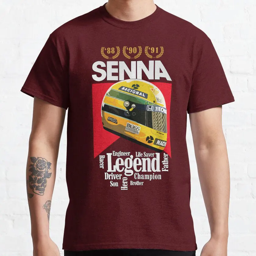 Ayrton Senna 헬멧 남성용 코튼 프린트 티셔츠, 레전드 포뮬러 1 F1 드라이브, 생존 헬멧, 플러스 사이즈 의류, 100%