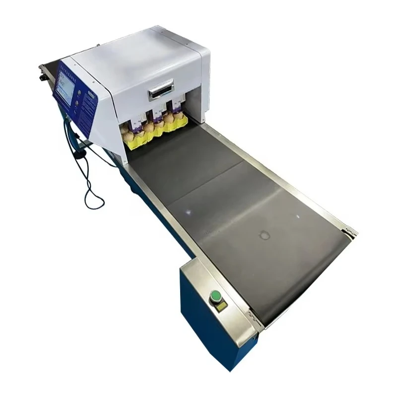 طابعة بيض الدجاج العمل المستقرة آلة ترميز تاريخ انتهاء الصلاحية الأوتوماتيكية 20 صينية/دقيقة نظام الحبر سريع الجفاف 304 SS البناء