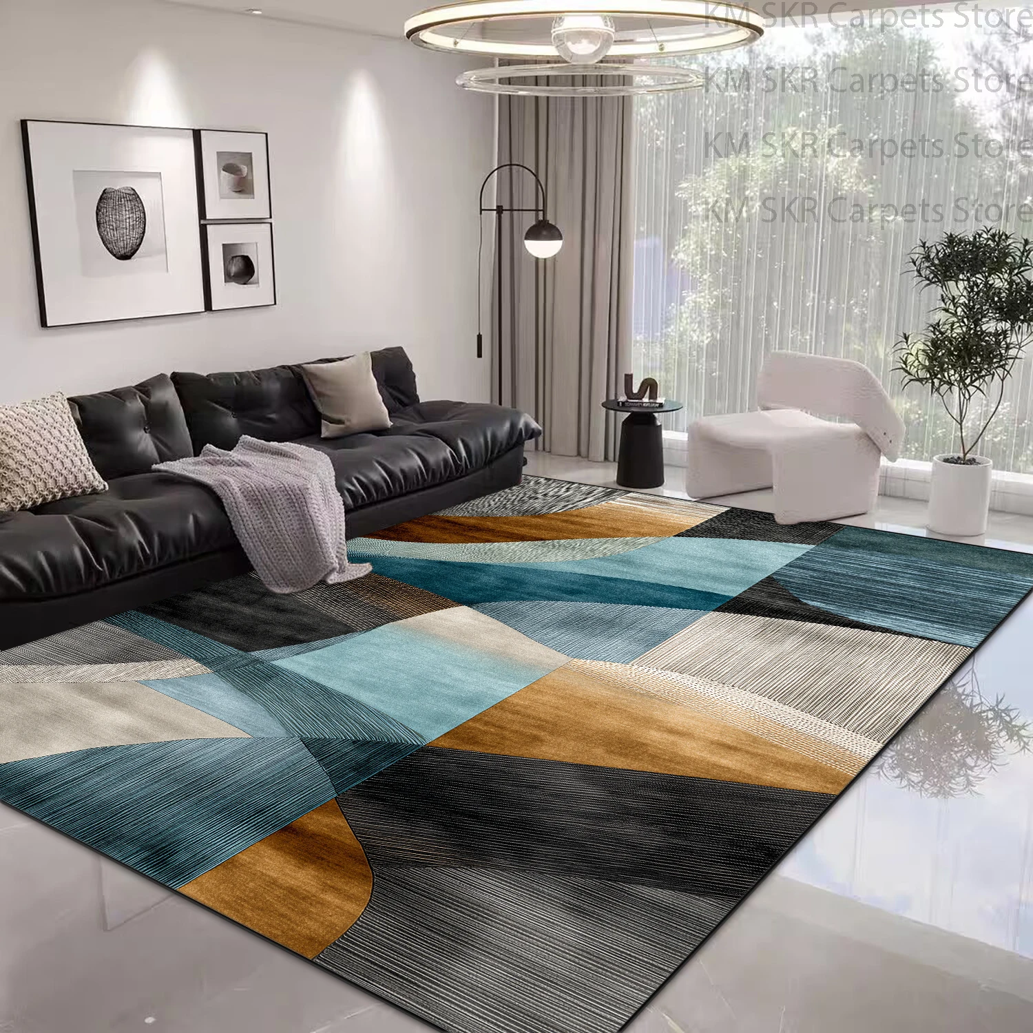 Tapis de salon bleu géométriqu - Commercial Kitchen Floor avis et prix