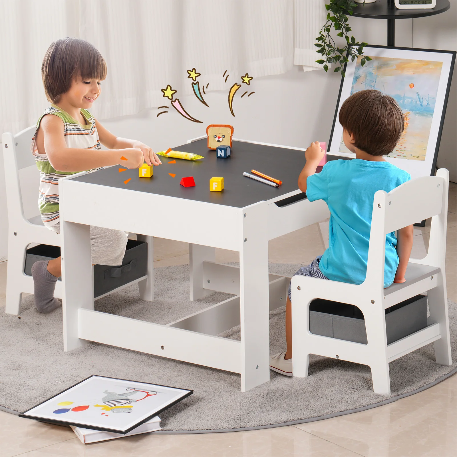 

Children Table and Chair Set for Preschoolers Activity Play Table Chairs for Art Craft Reading Learning