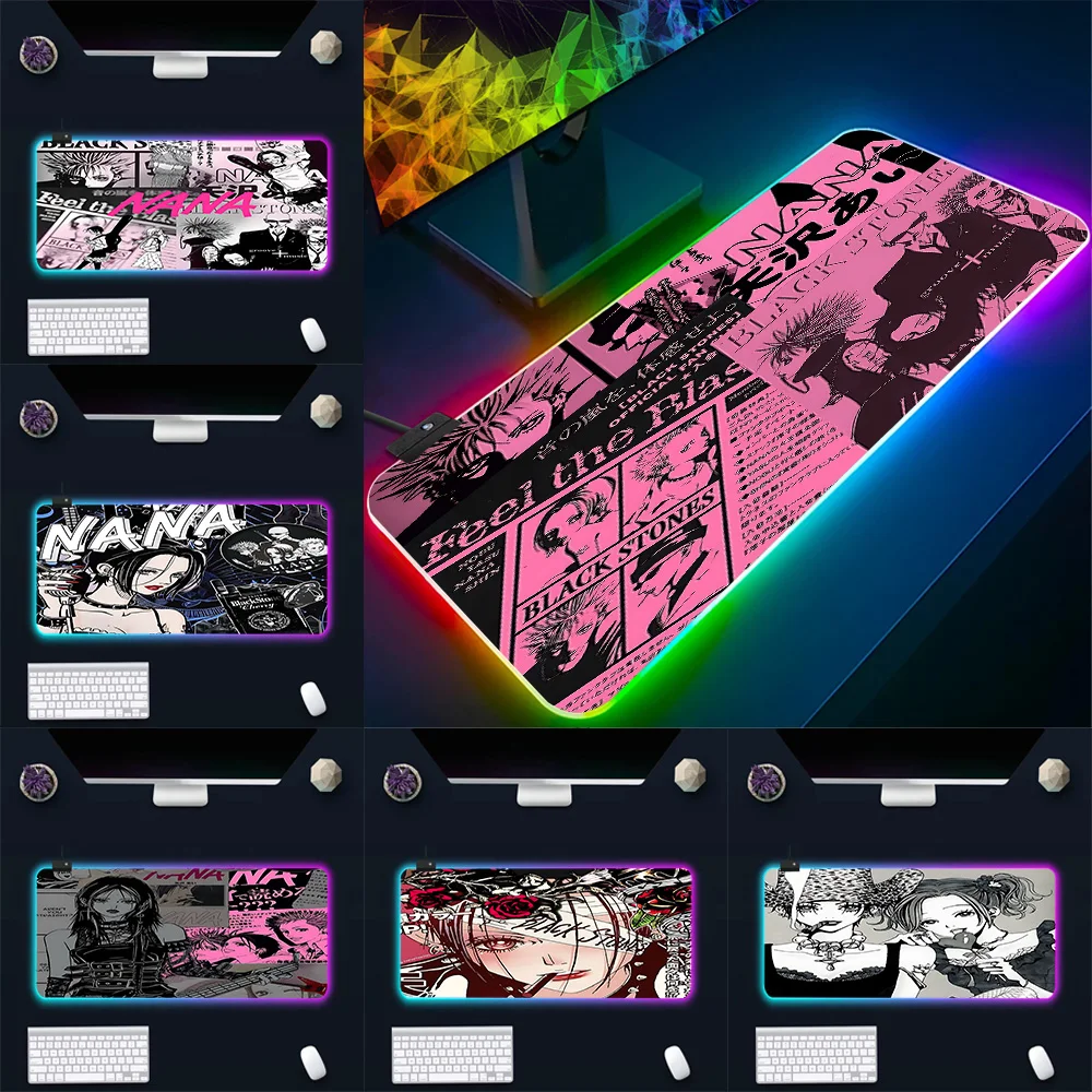 

Japanese Manga N-Nana RGB Pc Gamer Keyboard Mouse Pad Mousepad LED Glowing Mouse Mats Rubber Gaming Computer Mausepad