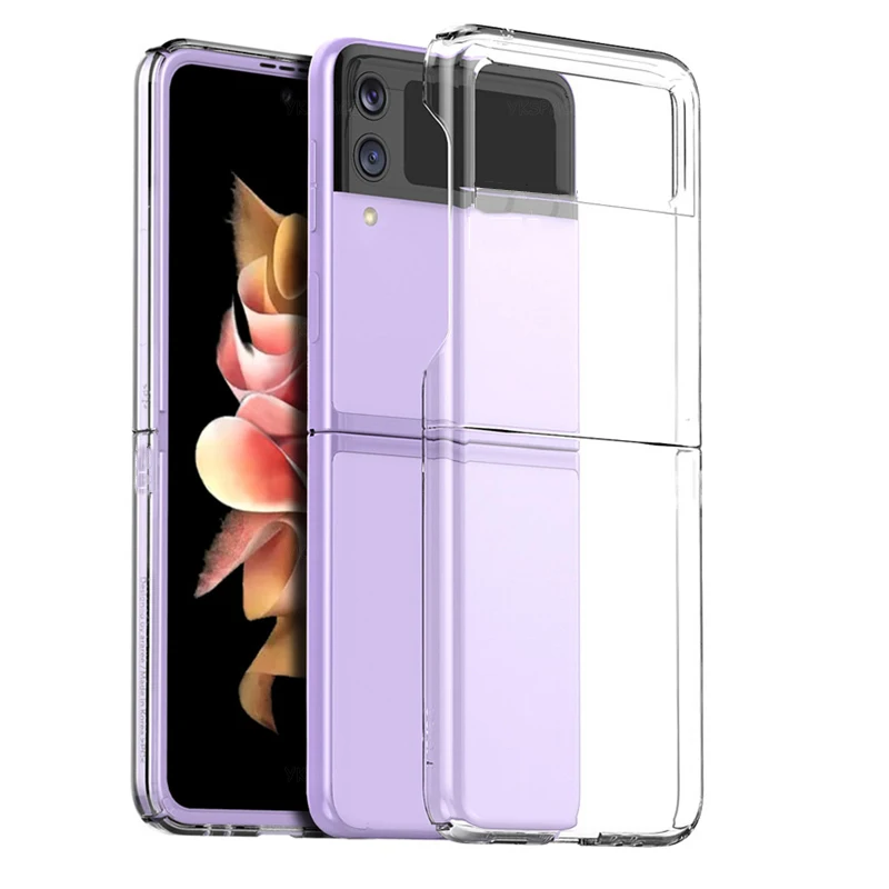 Ultra thin Belt Transparent Hard PC Case For Samsung Galaxy W23 W24 W25 Z Flip 3 4 5 6 7 FE Folding Shockproof Phone Cover
