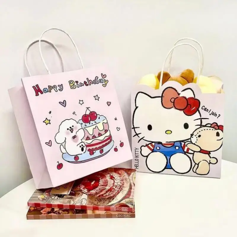 Sanrio Hello Kitty Gift Bag Anime Figure Y2K Sweet Girl sacchetto di carta Kraft festa di compleanno Souvenir Snack Candy Bag regalo di natale