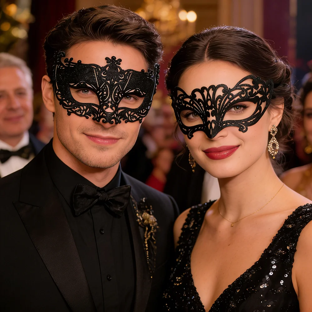 2pcs/set Couple Venice Glitter Masks Valentine's Day Carnival Mysterious Half-Face Mask Dance Party Cosplay Performance Props