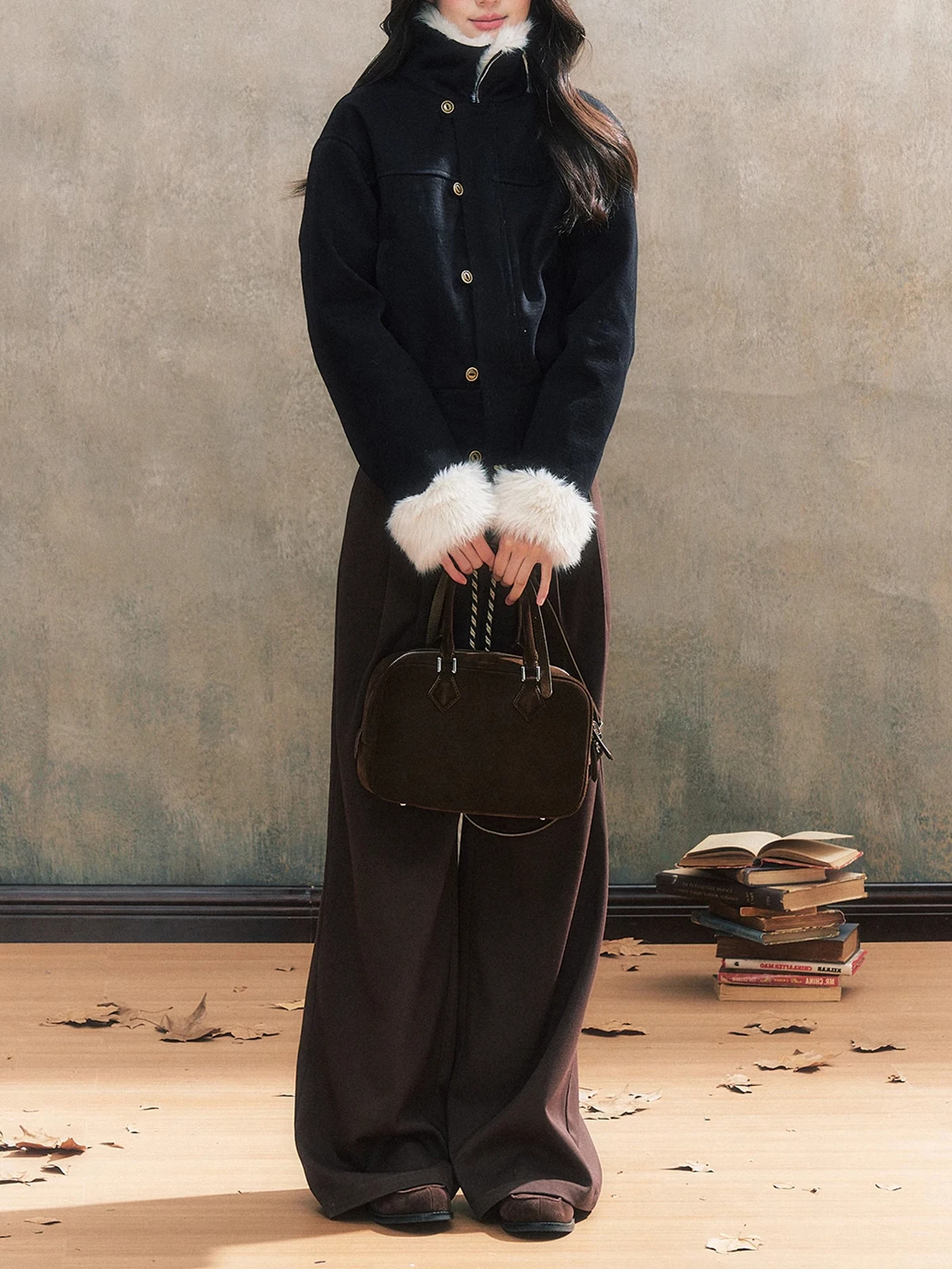 الأمريكية الرجعية الراقية فرو الضأن طوق المرأة سليم صالح ort Jaet الخريف الشتاء تصميم تحسس تخفيف Sle لون نقي