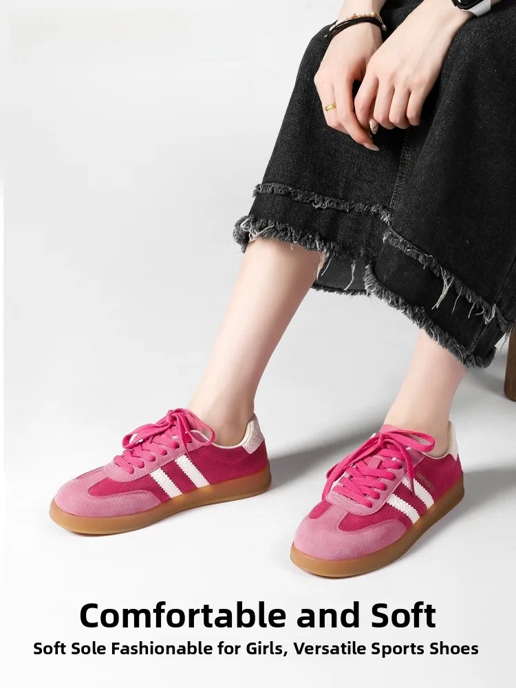 

Stberry Bear Pink Genuine Leather German Training oes Women's 2026 New Spring Versatile Casual Sports Retro Board oes