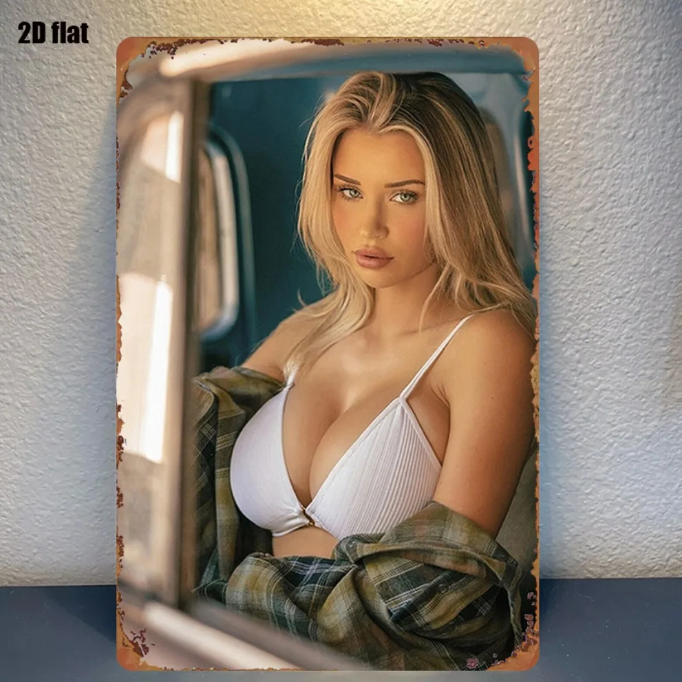 2026Vintage Car Metal Sign - Sexy Pinup Girl Wall Decor for Garage Game Room Bar