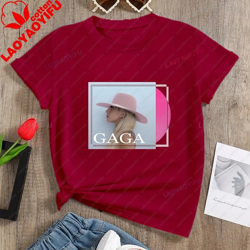 Singer Lady Gaga Classic Poster Printed Shirt,Fans Everyday Street Wear, Women's Spring and Summer Casual Fashion Cotton T-shirt