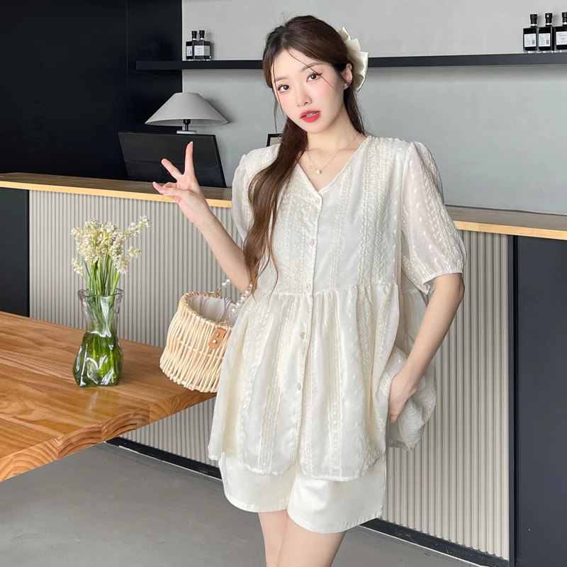 conjuntos-cortos-de-verano-para-mujer-ropa-de-maternidad-camisas-con-mangas-abullonadas-y-cuello-en-v-bordado-de-encaje-pantalones-cortos-conjunto-de-dos-piezas-moda-para-embarazadas