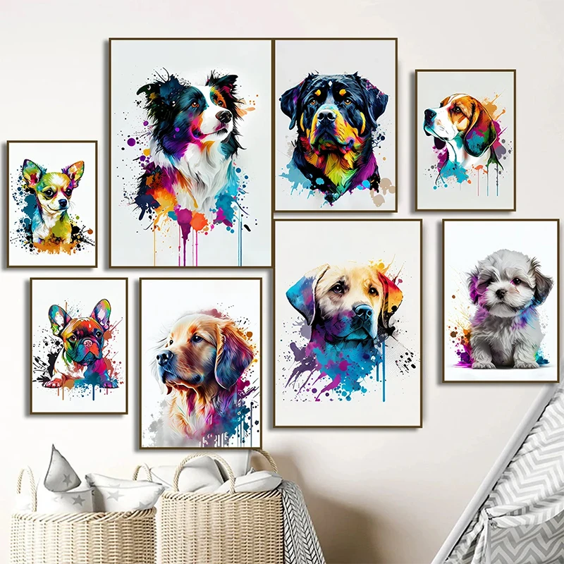 Cute Graffiti Pet Dogs Poster Prints Golden Retriever Border Collie French Bulldog Wall Art Canvas Painting Home Room Decor