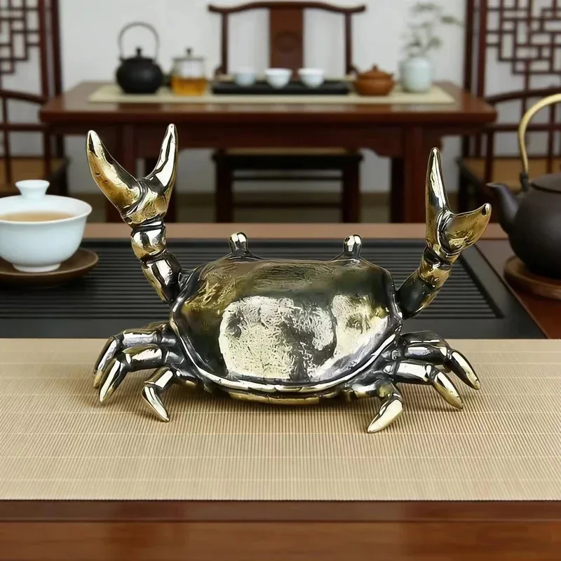 Brass Crab Sculpture Weightlifting Craft Ornament Crab Pen Holder Creative Brass Decorative Art - view 3