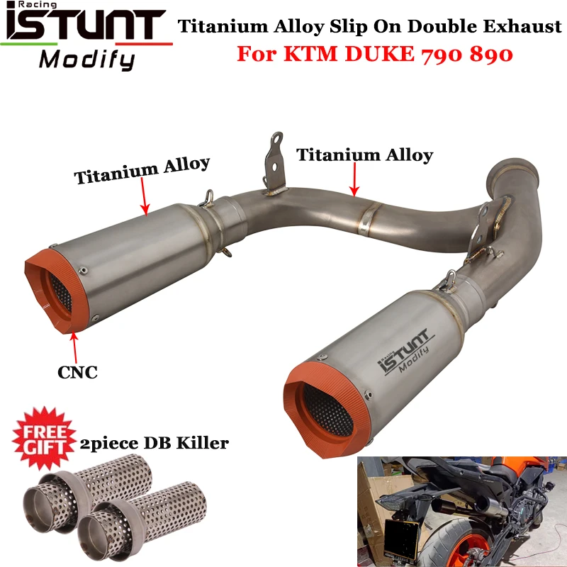 Titanium Alloy Slip On For KTM DUKE 790 890 Motorcycle Exhaust Escape Systems Modify Link Pipe Left Right Muffler DB Killer CNC