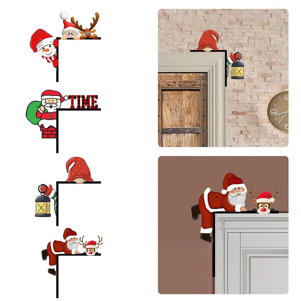 2024 Cartoon Christmas Door Frame Decoration Santa Christmas Corner Home Elk Angel Claus Ornament Door Merry Xmas Wooden De S4o5