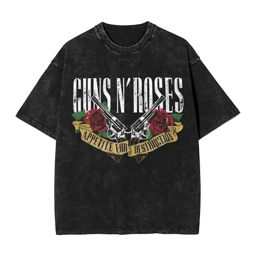 Camiseta lavada Guns N Roses, camisetas Vintage de algodón para hombre, camisetas Harajuku con cuello redondo de verano, camisetas de diseño de talla grande