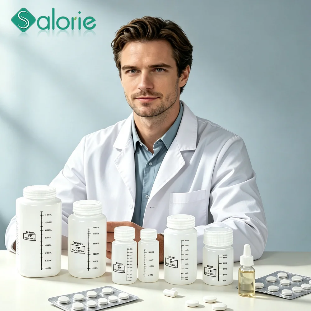 PP Plastic Reagent Bottle with Scale Mark for Pill Tablet Powder Sample Storage Liquid Jar Lab Chemical Container Screw Cap