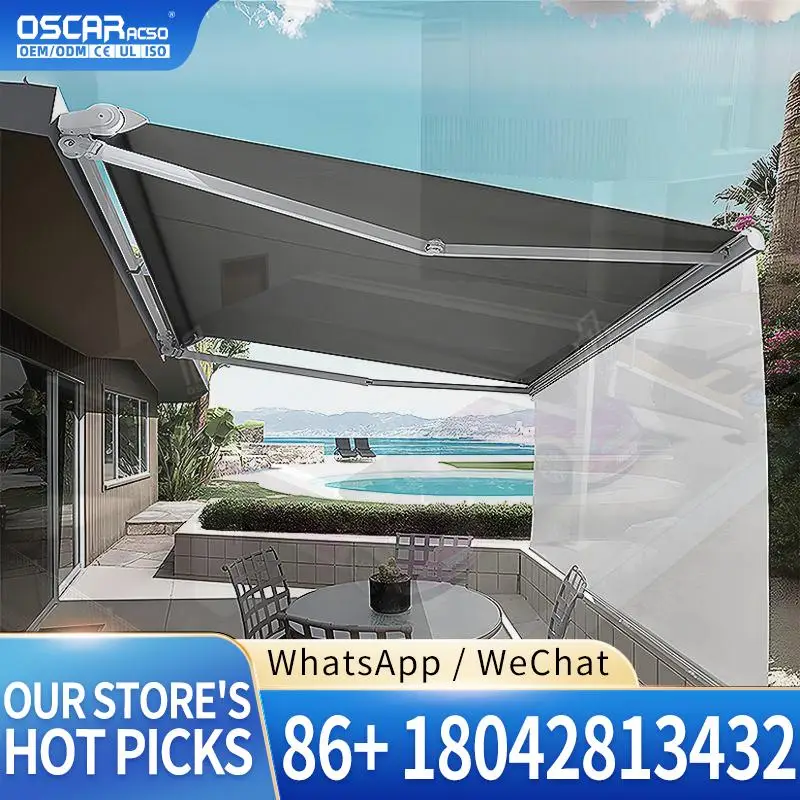 Sunshade Outdoor Retractable Motorized Awning with LED Lights Customized for Patio Garden Balcony Retractable Awning