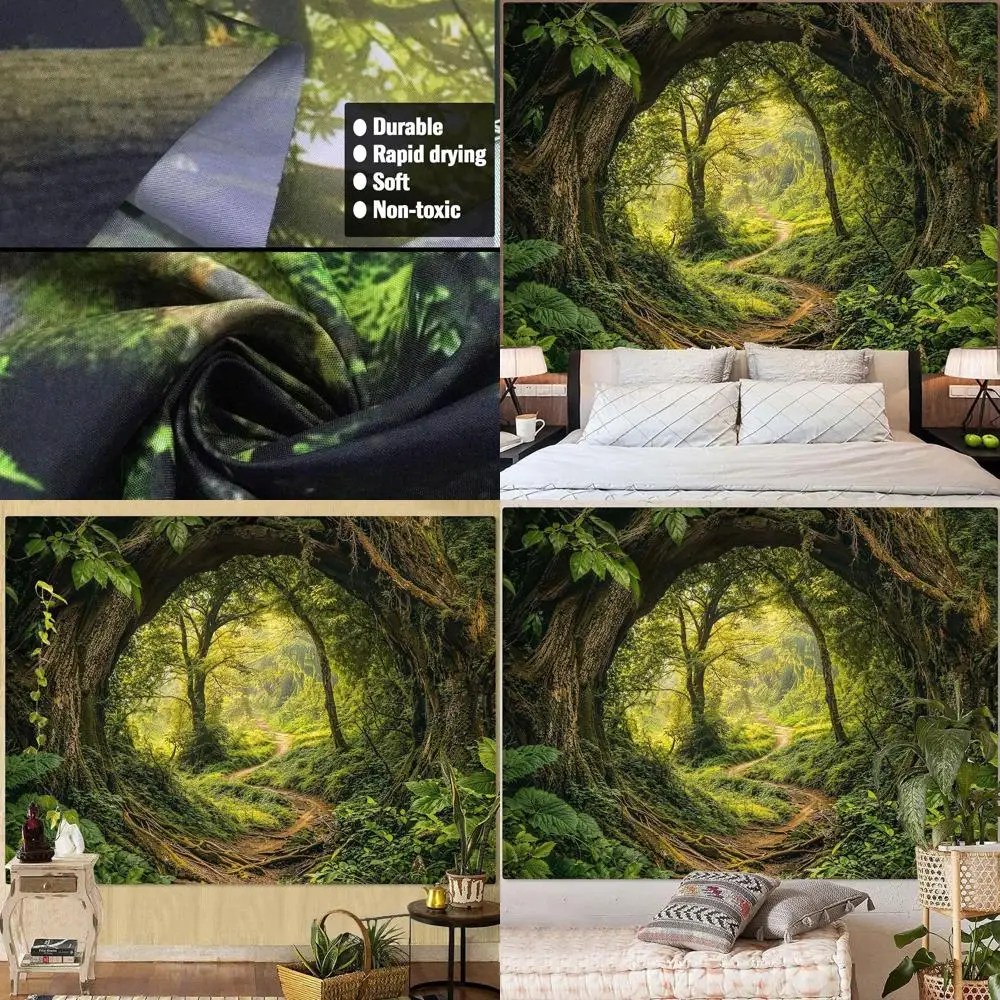 

Green Forest Landscape Tapestry, 70x90 Wall Hanging for Bedrooms & Living Rooms, Nature Decor